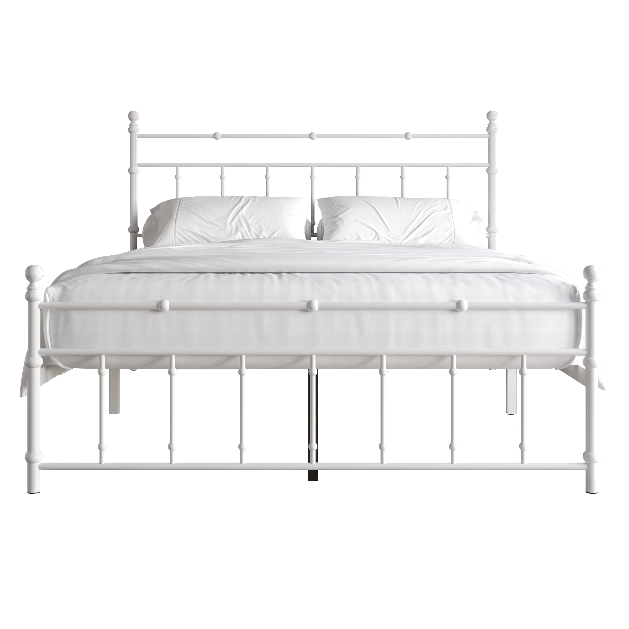 Castle Place Minimalist Modern King Size Metal Platform Bed, White