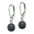 thumbnail image 2 of 14K White Gold Plated 7-7.5mm Black Round FWC Pearl Leverback Dangle Earrings, 2 of 7
