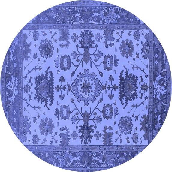 Ahgly Company Machine Washable Indoor Round Oriental Blue Industrial Area Rugs, 6' Round