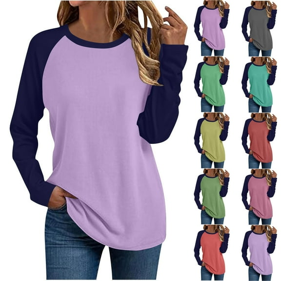 BiZtdJrK Womens Tunic Tops Color Block Raglan Long Sleeve Crew Neck T Shirts Lightweight Loose Fit Casual Fall Tee Shirt Army Green XXXL