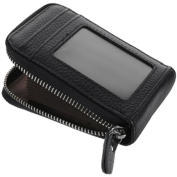 HEMOTON Men's Business Wallet with Zipper Closure, Credit Card Organizer and Travel Case Holder, Black Rectangular Design