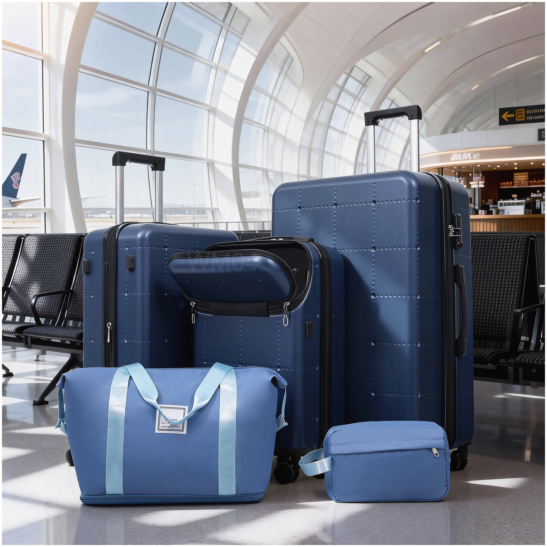 MANGIJOY 20 24 28 Inch Hardside Luggage Set 5 Pcs, ABS Carry On with USB Port, Expandable Spinner Suitcase TSA Lock, Blue Travel Luggage
