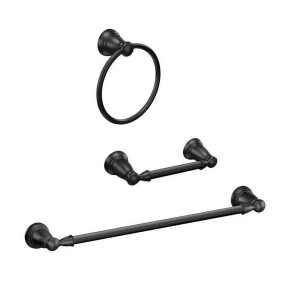 Creative Specialties 109844 Banbury Bathroom Set with Pivoting Paper Holder, Towel Bar & Towel Ring, Matte Black - 3 Piece