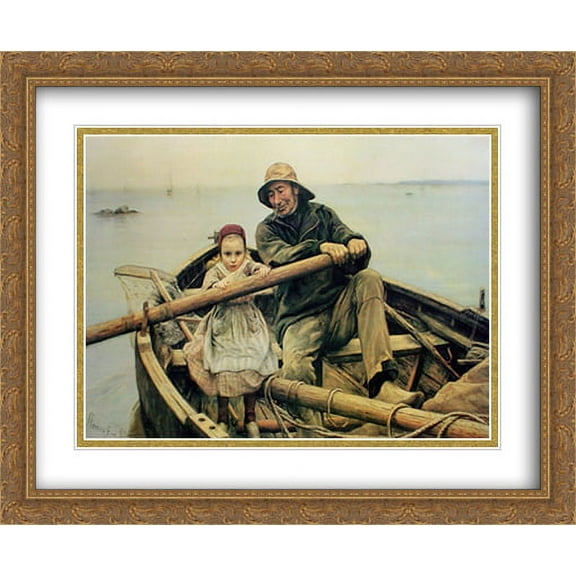 The Helping Hand, 1881 2x Matted 34x28 Large Gold Ornate Framed Art Print by Renouf, Emile
