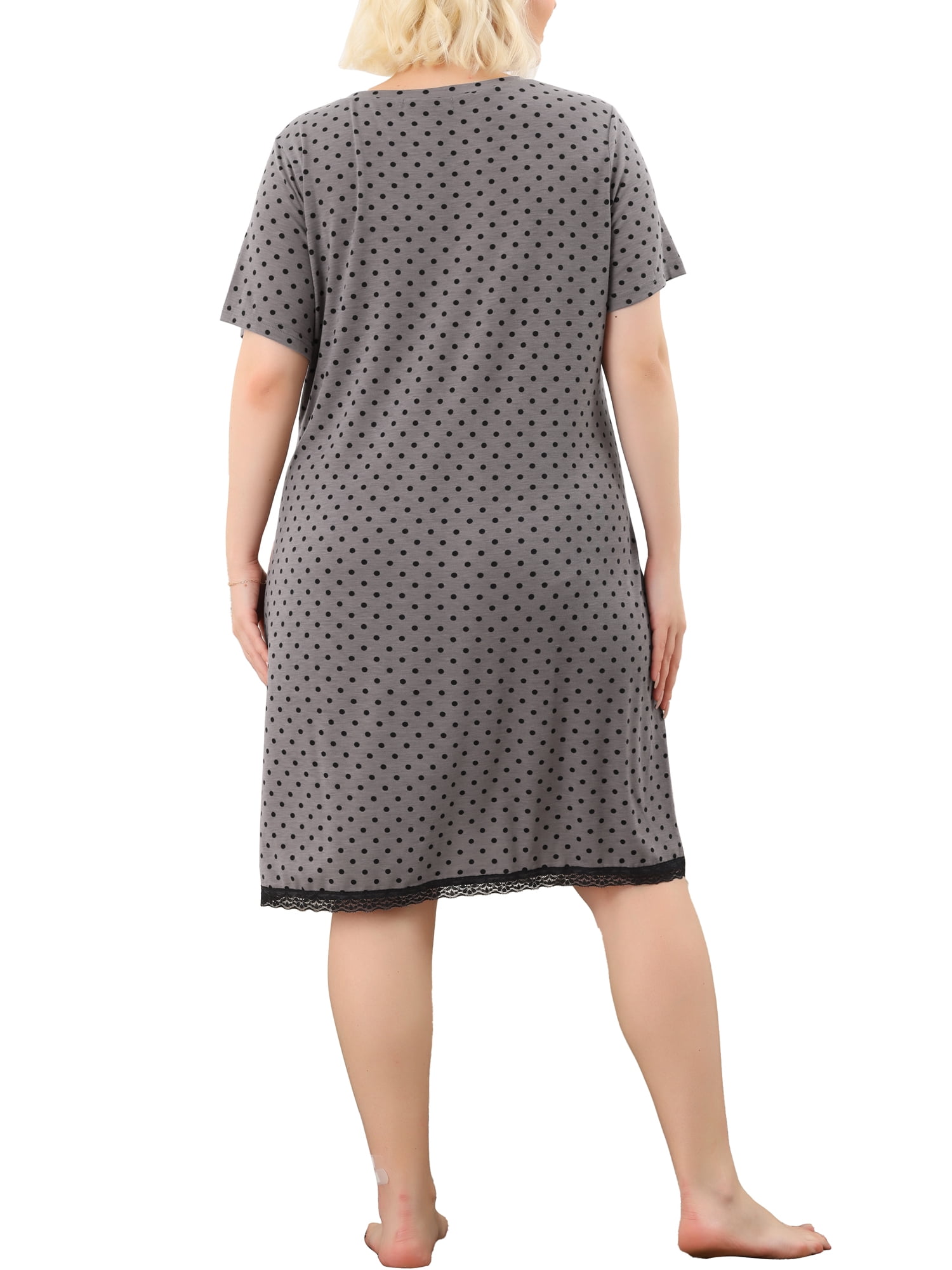 DARING DIVA Women's Plus Size Soft Short Sleeve Lace Trim Pajama Dress 3X Dark Gray