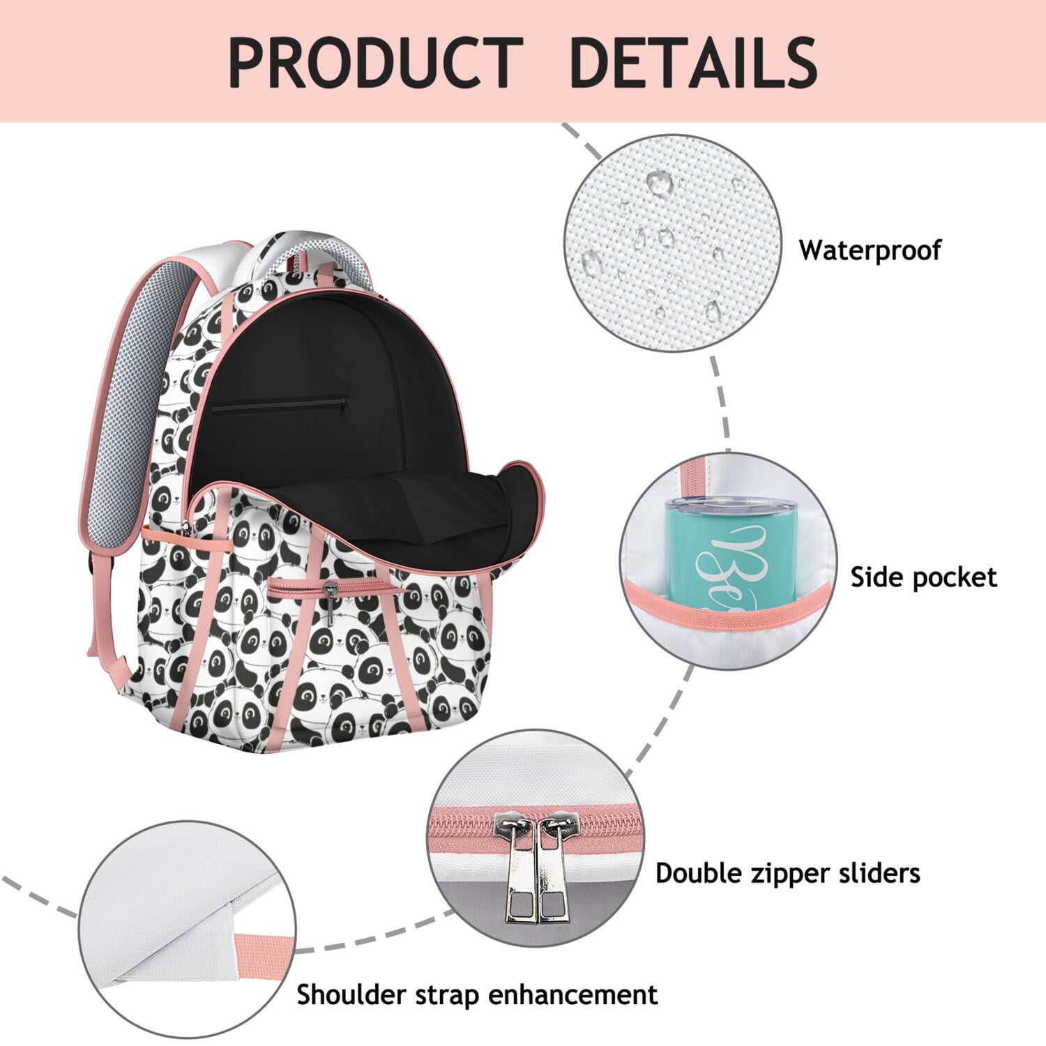 Panda Backpack with Secret Pocket - Discreet Hidden Compartment for Valuables, Cut-Resistant Fabric, Theft Proof Design Panda Themed Gift