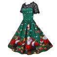 thumbnail image 4 of Pisexur Robe Mi-Mollet à Manches Courtes et Col Rond pour Femmes, Imprimé Vintage, Dentelle, Manches Courtes, Col Rond, Robe de Soirée de Noël, Robe pour Femmes, 4 of 7