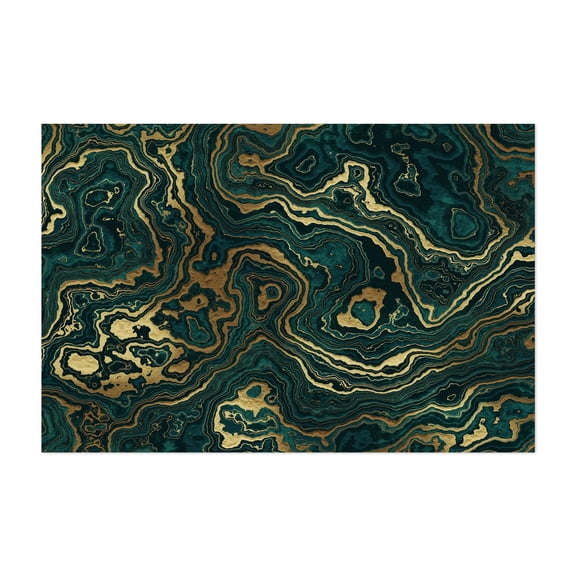 Teal and Gold Marble Texture II - Digital Art Abstract Geometric Pattern Modern Art Psychedelic Surrealism Art Deco Unframed Wall Art Print 4 x 6 inches