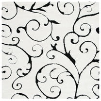 SAFAVIEH Florida Doug Floral Vines Geometric Shag Area Rug, Ivory/Black, 11' x 11' Square