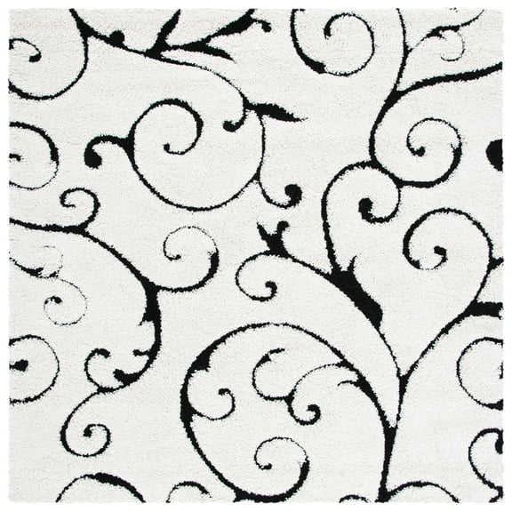 SAFAVIEH Florida Doug Floral Vines Geometric Shag Area Rug, Ivory/Black, 10' x 10' Square