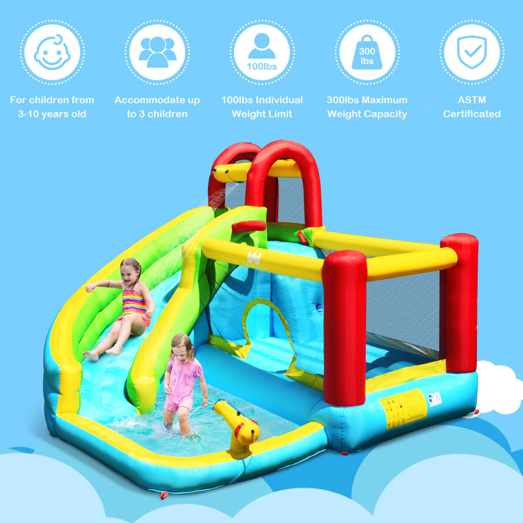 Gymax Inflatable Kids Water Slide Jumper Bounce House Splash Water Pool W/ 480W Blower