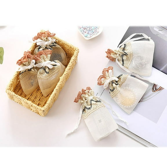 WHAMVOX 6 Pcs Jewelery Pouches Gauze Jewelry Bag Drawstring Bags for Beige