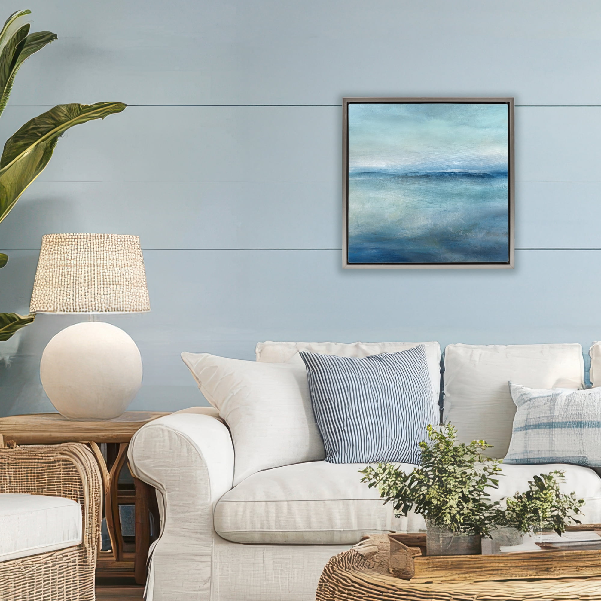 Stupell Industries Misty Blue Coastal Horizon Gray Framed Floater Canvas Wall Art, design by Carol Robinson