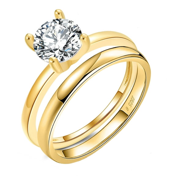 Envy Wedding Ring Set by Ginger Lyne Sterling Silver Engagement Ring and Band for Women