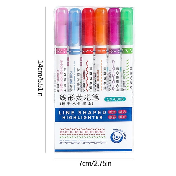 FeiFu Colored Roller Pens 6-Pack Markers Art Journaling Drawing Tools with 6 Unique Tips for Scrapbooking Writing Ink Pens, Leak-proof Art Supplies colourful