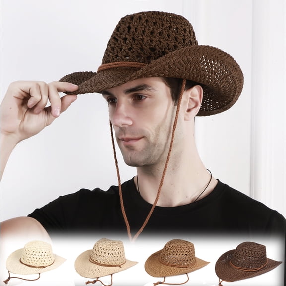 Straw Cowboy Hat, Floppy Sun Hat Wide Birm Fedora Panama Hat for Summer Beach Travel Golf Garden