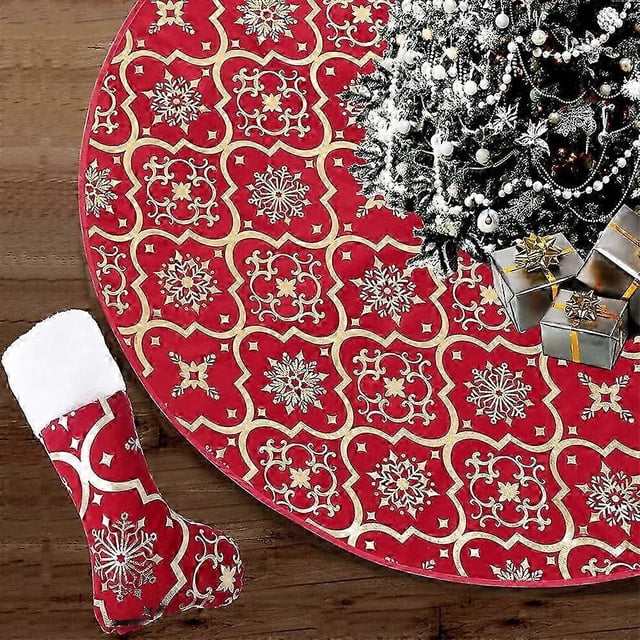 Christmas Tree Wrap Christmas Tree Wrap With Christmas Stocking Snowflake Christmas Tree Skirt Christmas Party Wrap(Red)