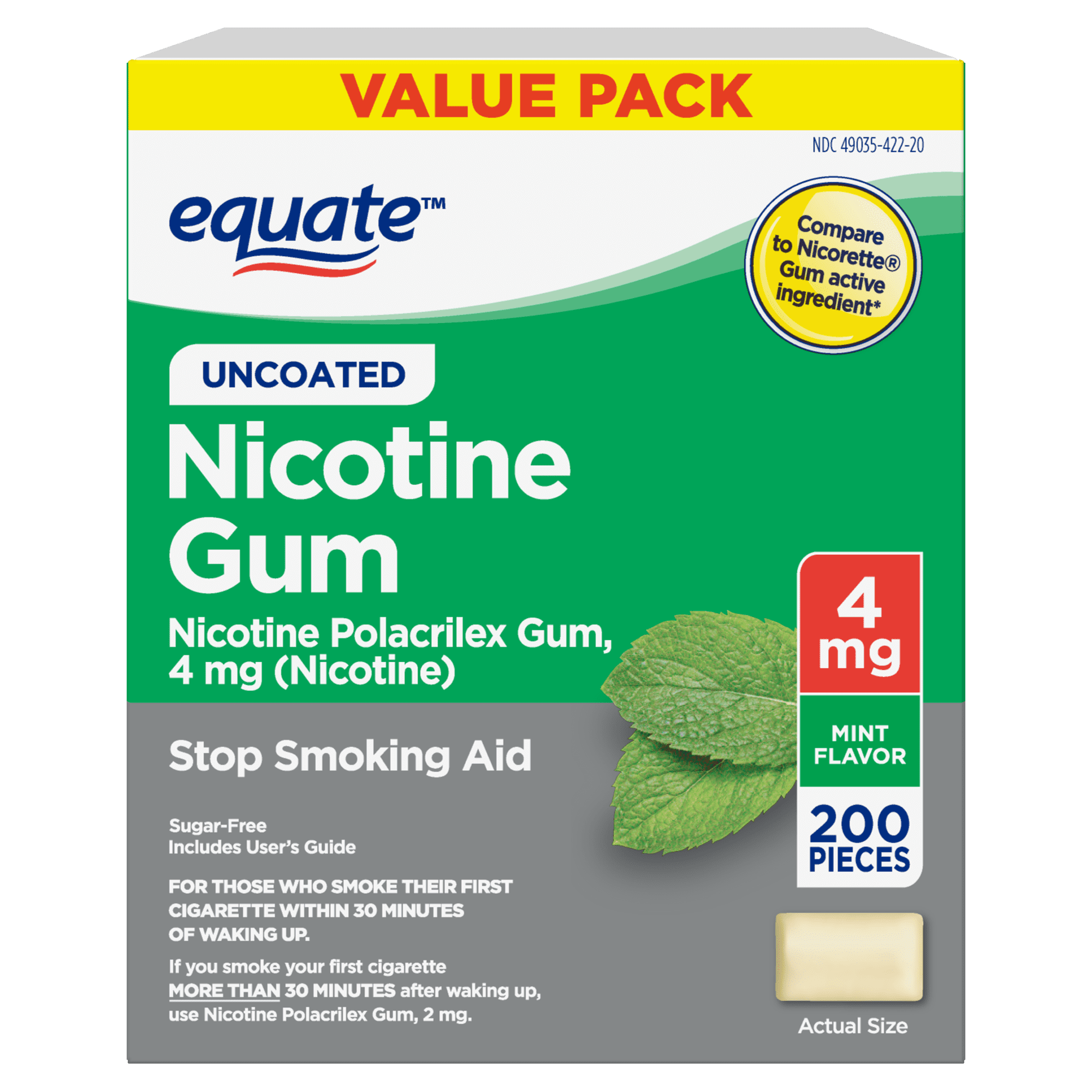Equate Uncoated Nicotine Gum 4 mg, Original Flavor, 220 Count – Stop Smoking  Aid HSA/FSA Eligible
