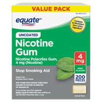 Equate Nicotine Uncoated Gum 4 mg, Stop Smoking Aid, Mint Flavor, 200 Ct