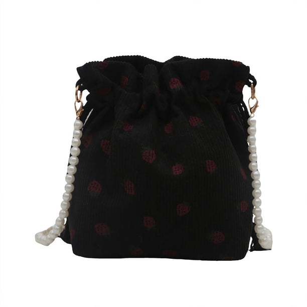 Bolso Mano Hombro Tipo Cubo Pana Con Fresas para Mujer