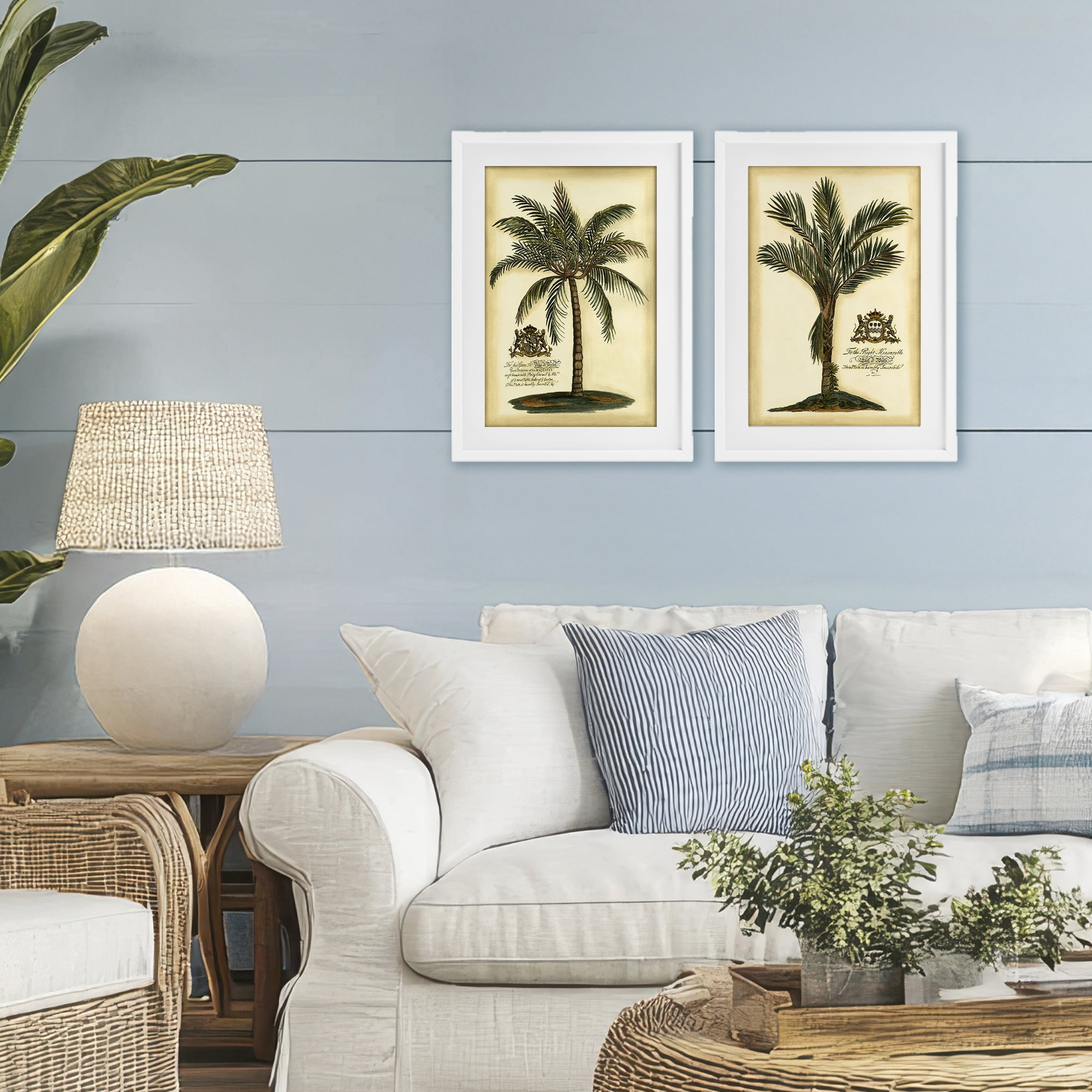 Stupell Industries Vintage Historical Palms 2 Piece White Framed Print Under Glass Set, design by Vision Studio
