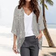 thumbnail image 2 of LEKODE Ladies Casual Mid Length Sheer Chiffon Layering Shrug Open Front 3/4 Flare Bell Sleeve Lightweight Beach Vacation Swim Outer Cover Up Tops Gray 2XL, 2 of 5