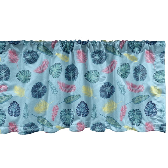 Ambesonne Philodendron Valance Pack of 2, Colorful Exotic Jungle, 54"X12", Sky Blue and Multicolor