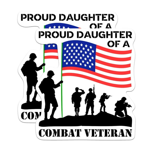 (2 Pack) Proud Daughter of A Combat Veteran Sticker - Military Family Pride - 5 Inches On Longest Side - Premium Vinyl - for Cars, Trucks, Skateboards, Laptops - Made in USA - BMCS0708