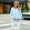 thumbnail image 4 of Women'S Solid Color Round Neck Long Sleeve Loose Chiffon Shirt Top Fashionable and Elegant Pullover Tops Blue XL, 4 of 9