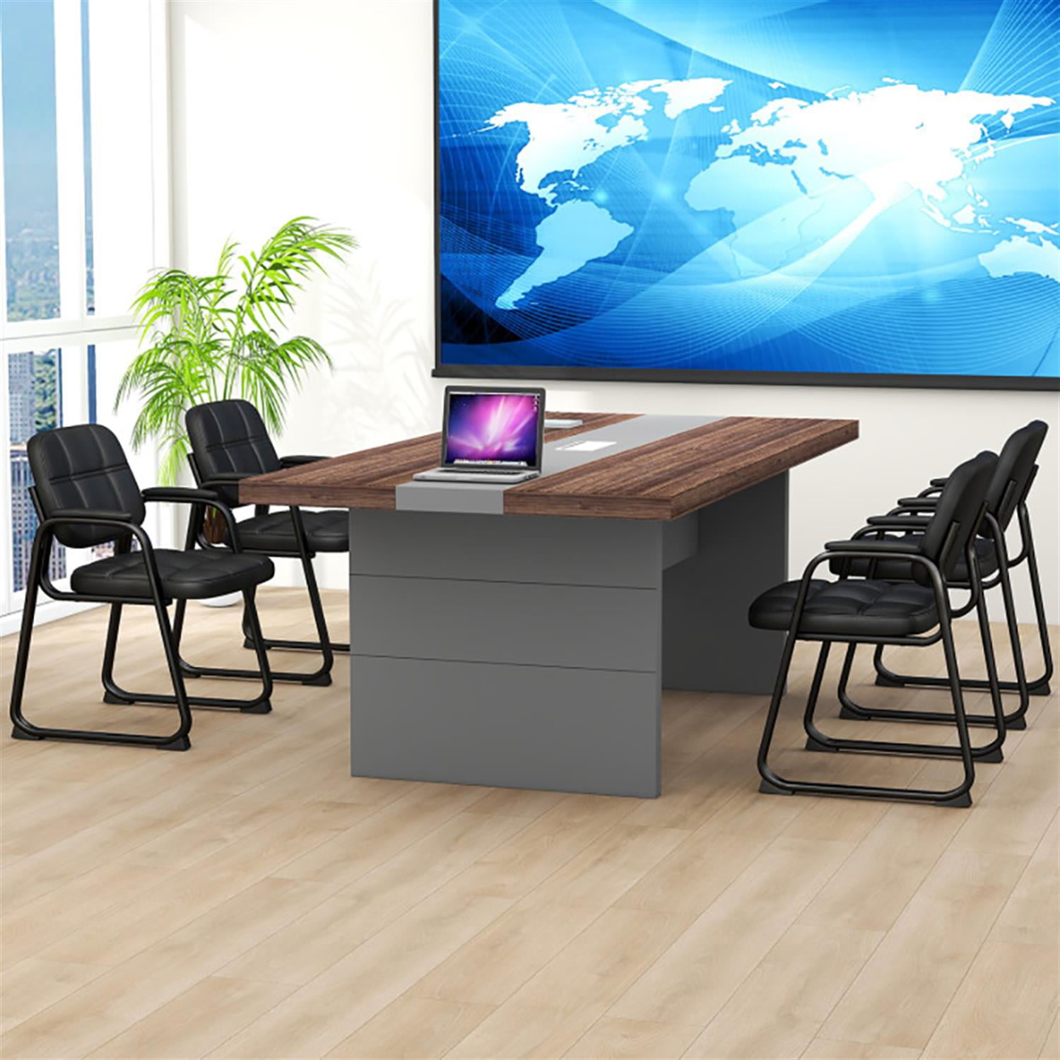 Demi Bonn Upholstered Waiting Room Study Chair Set of 4, Computer Desk Chairs with Armrest and Ergonomic Backrest, Suitable for Home Office, Black