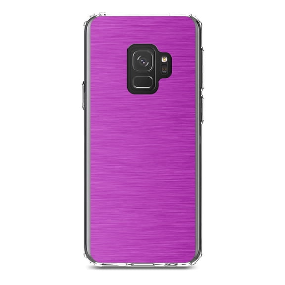 DistinctInk Clear Shockproof Hybrid Case for Samsung Galaxy S9 (5.8" Screen) - TPU Bumper, Acrylic Back, Tempered Glass Screen Protector - Hot Pink Stainless Steel Image - Printed Image Stainless