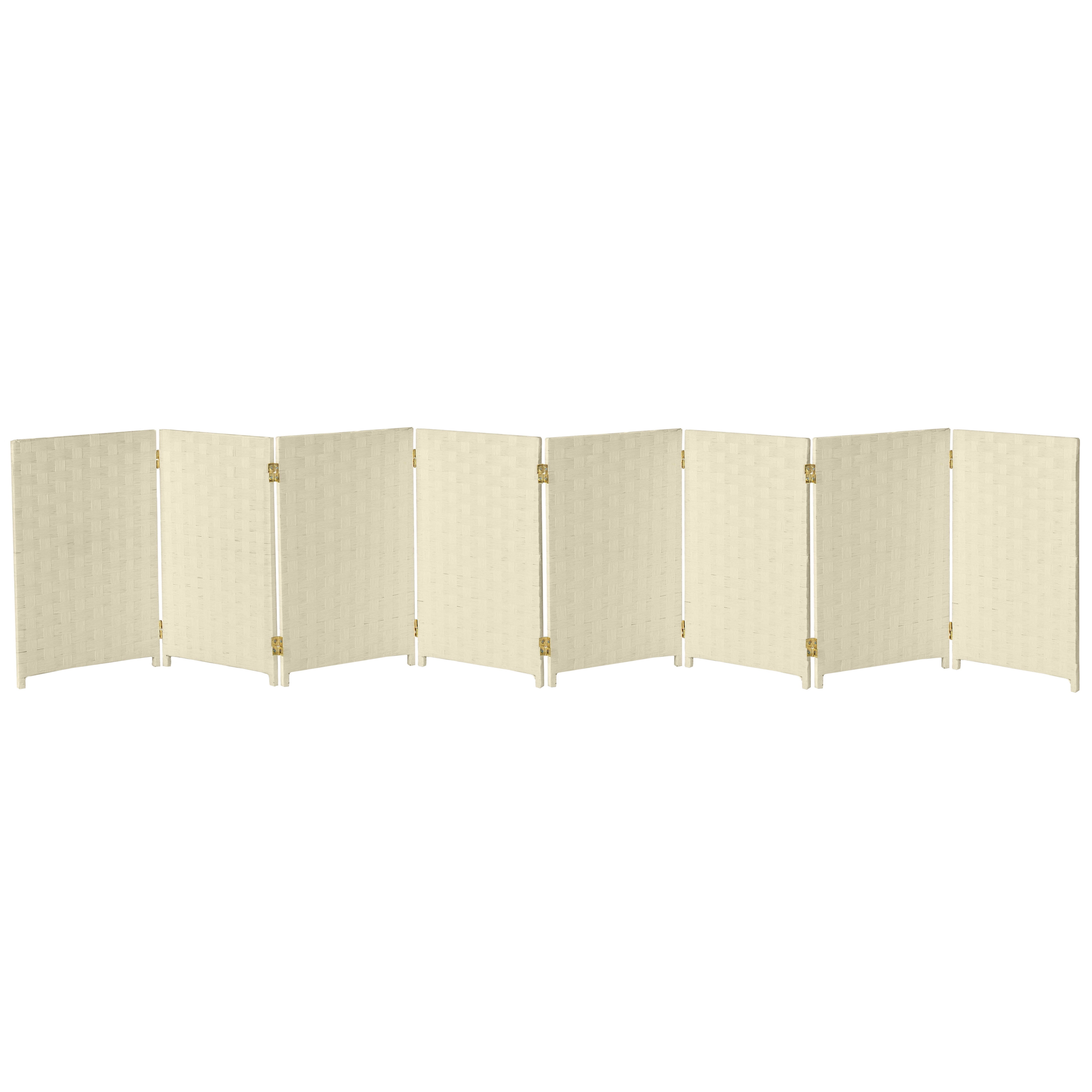 Red Lantern 2 ft. Short Woven Fiber Folding Screen - Cream - 8 Panel