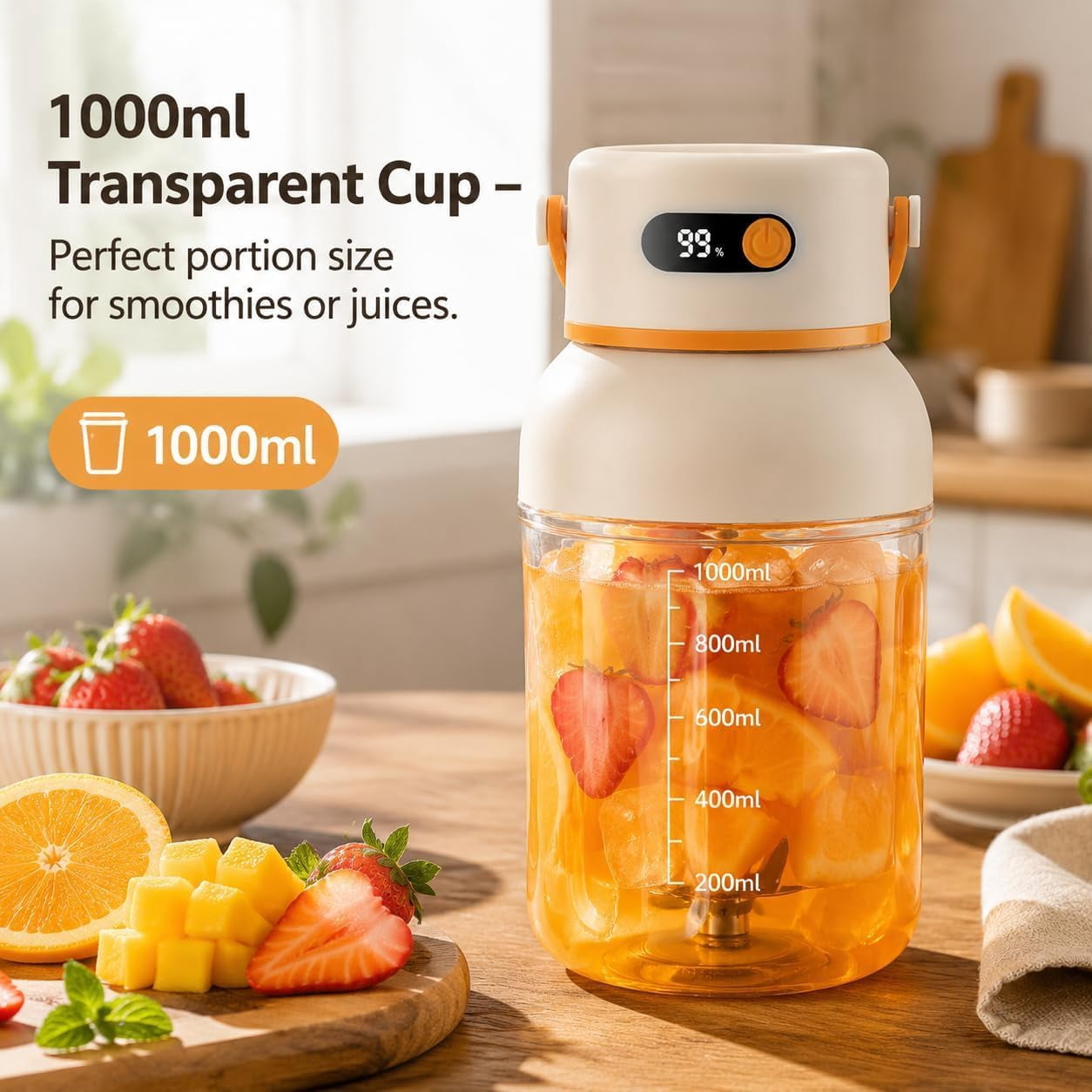 Portable Electric Juicer Cup with Zero Cord Hassle, USB-C Rechargeable Personal Blender