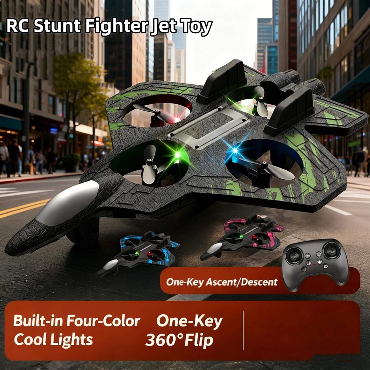 2026 Upgraded Rc Jet, Rc Stunt Fighter Jet with 360° Flips & LED Lights, Remote Control Foam Drone with LED Light, Battery & Fan Blade