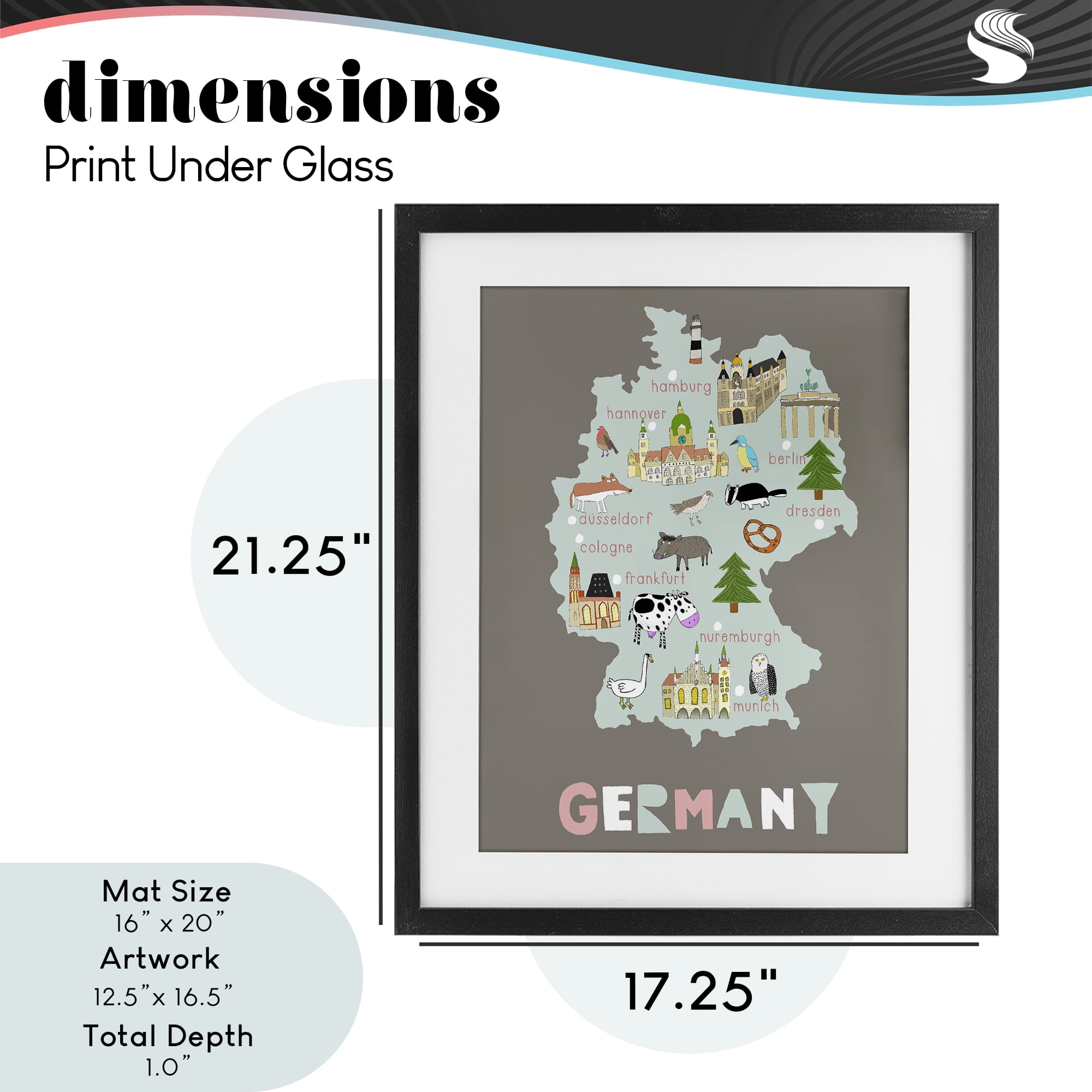 Kid's Map of Germany Black Framed Print Under Glass, design by Carla Daly