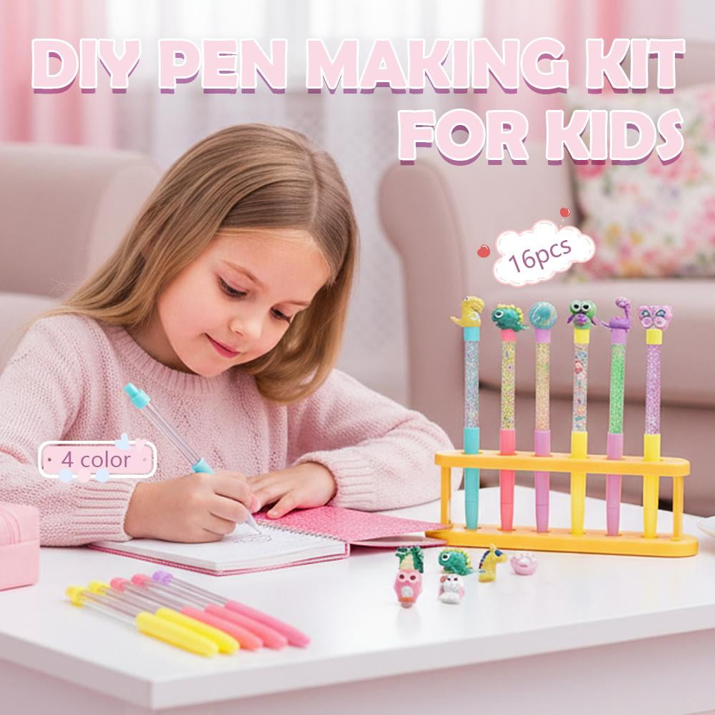 DIY Pen Making Kit, Fun Pen Creator Studio, 16pcs Personalised Pens with 4 Colors Refill, Creative Art Craft Kits Birthday Back School Gift for Tweens Girls 6 7 8 9 10 Years