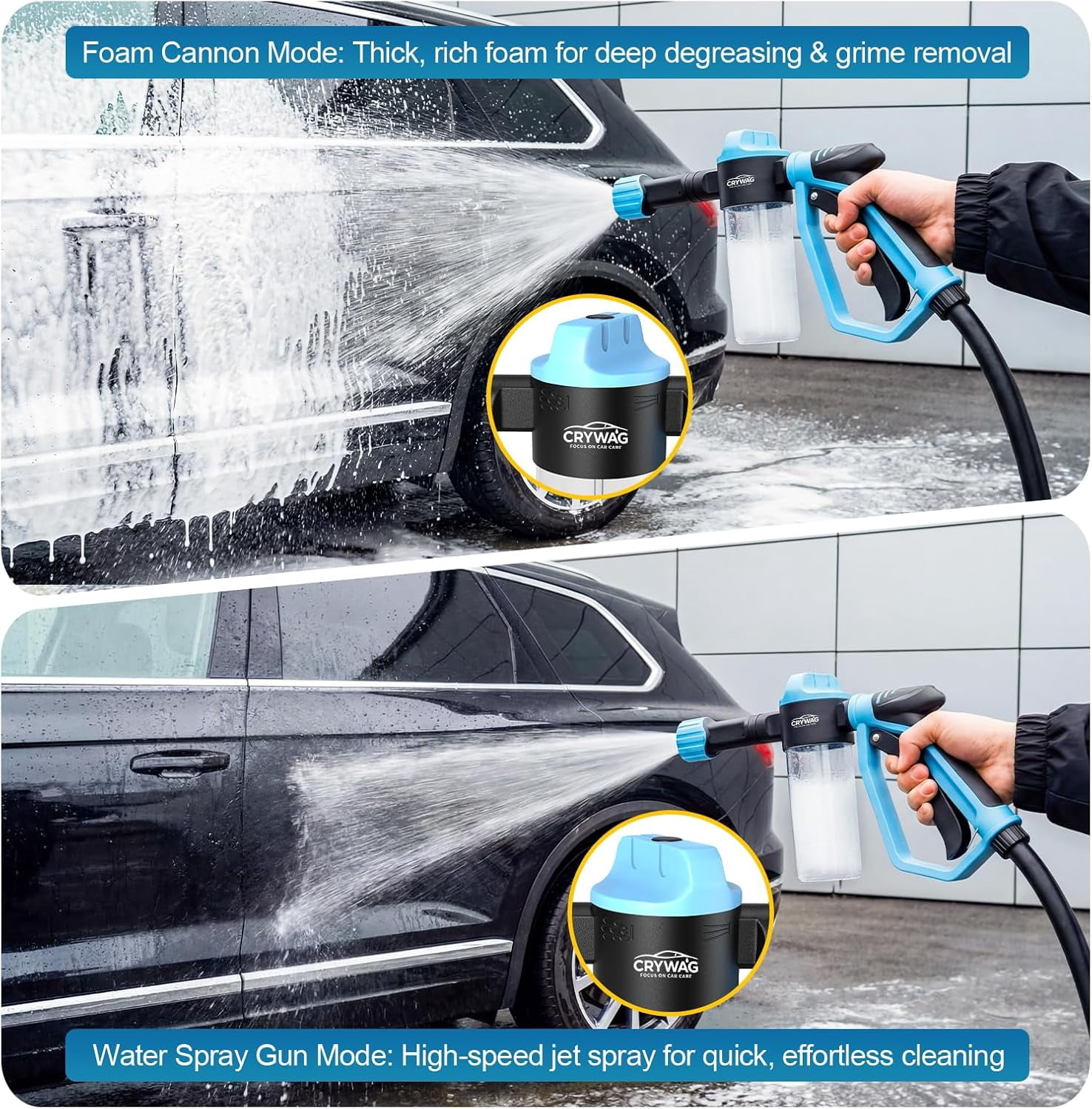 Car Wash Foam Gun for Garden Hose, Foam Cannon Car Wash Kit with Microfiber Wash Mitt, High Pressure Nozzle & 3 Spray Modes, Hose Foam Blaster for Cars, Trucks, RV, Motorcycle Cleaning - Blue
