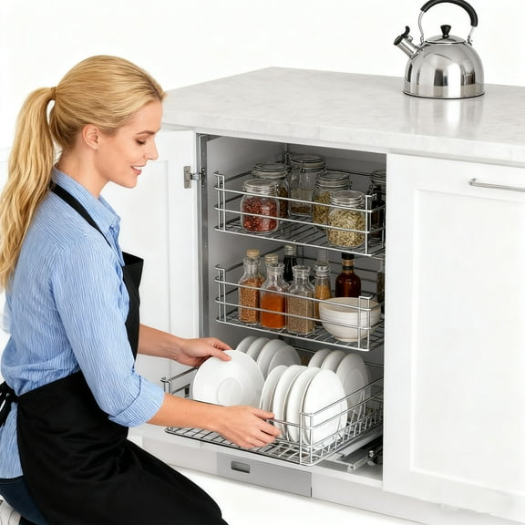 Min Opening 13" Blind Corner Cabinet Pull Out, 17.9 x 26.8 x 23.6 inches Cabinet Pull Out Shelves Slide Out, 3 Tier 6 Shelf Blind Cabinet Pull Out Organizer for Kitchen