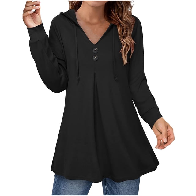CEHVOM Femmes Automne Sweat à Capuche Solide en Vrac Confortable Manches Longues Tops Chemisier