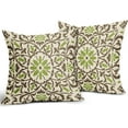 thumbnail image 2 of Brown Green Boho Pillow Covers 20x20 Inch Bohemian Ethnic Carpet Style Vintage Flower Print Decorative Throw Pillows Outdoor Linen Square Cushion Case Farmhouse Decor for Sofa Bed Set of 2, 2 of 6