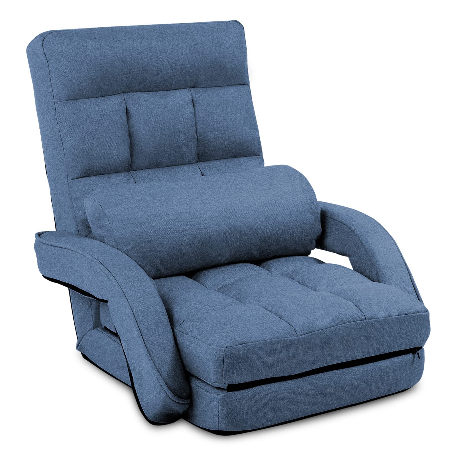 14-Position Adjustable Floor Chair, Chaise Lounge Indoor, Folding Lazy Sofa with Armrests and a Pillow Padded Adults Gaming Chairs for Living Room, Bedroom