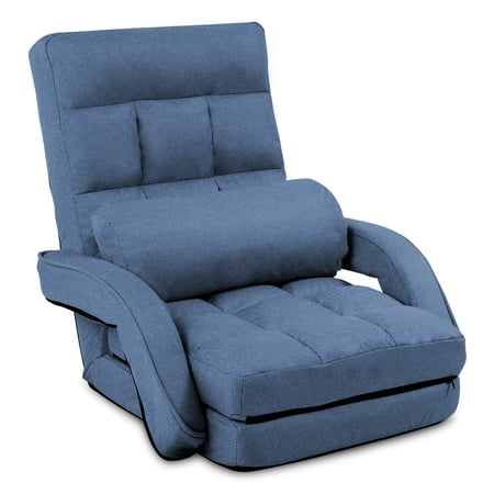 14-Position Adjustable Floor Chair, Chaise Lounge Indoor, Folding Lazy Sofa with Armrests and a Pillow Padded Adults Gaming Chairs for Living Room, Bedroom