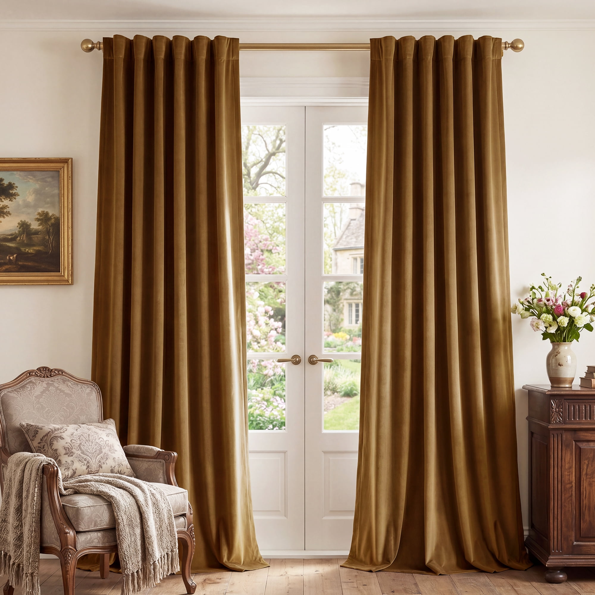 StangH Velvet Curtains 84 inches - Gold Brown Blackout Thermal Insulated Window Drapes for Living Room, Back Tab Luxury Home Decor Curtains for Bedroom Sliding Door, W52 x L84, 2 Panels