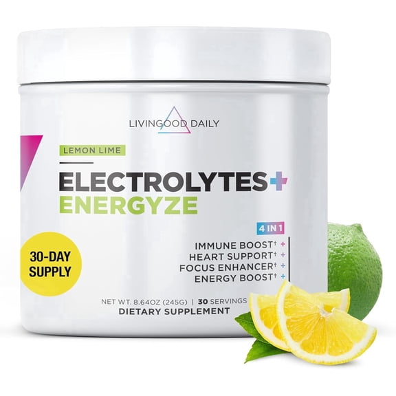 Livingood Daily Electrolytes Powder Lemon Lime, 30 Servings - 4in1 Hydration Powder Sugar Free Electrolyte Drink Mix