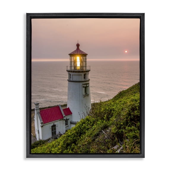Stupell Industries Rustic Lodge Lighthouse at Sunset Black Floating Frame Canvas Art, 17 x 21, by Jeff Poe Photography