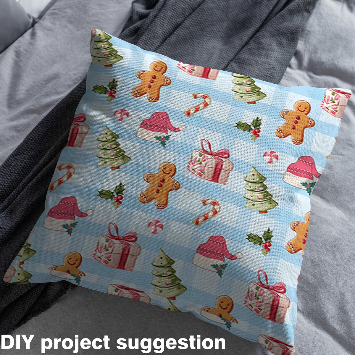 Castle Fairy Children Gingerbread Man Fabric by the Yard 3 Yards,Geometric Lattice Sewing Fabric,Christmas Tree Fabric for Sewing,Breathable Home Decor