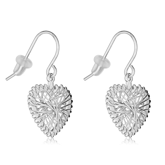 AVORA 925 Sterling Silver Wired Heart Fish Hook Dangle Drop Earrings