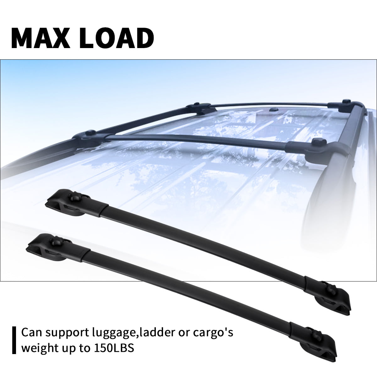 US 2x Heavy Duty Car Roof Mounted Rack Overhead Side Rails Bars Luggage Carrier 