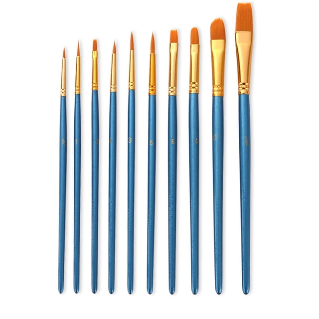Blue Acrylic Paint Brush Set 10 Pcs Nylon Hair Brushes For All Purpose Oil Blue