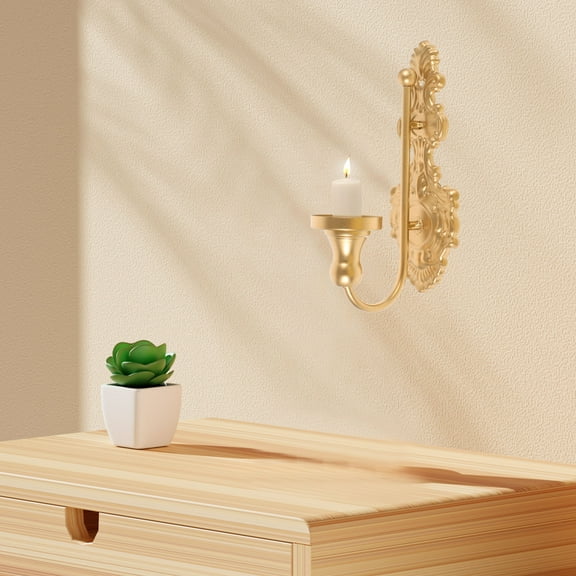 HONMEET European Style Golden Iron Wall Candle Sconce Holder For Home And Office 1Set 9.0x4.9x3.5in